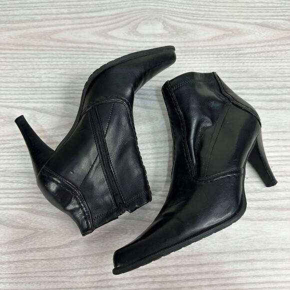 Franco Sarto Ankle Boots WMNS 5.5M Black Leather Side Zip Stiletto Pointed Toe - Picture 5 of 11